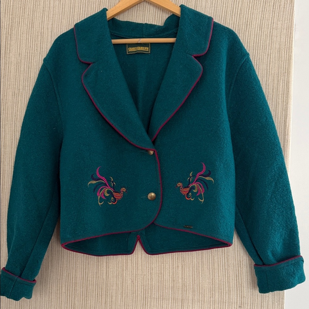 Geiger Elegant green Embroidered boil wool Women's jacket size 40 - Picture 4 of 11